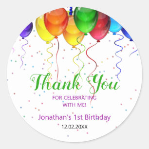 Fun Colourful Balloon Wonderland 1st Birthday  Classic Round Sticker