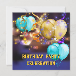 Fun Colourful Balloons Streamers Birthday Party Invitation