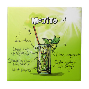 Fun Colourful Bartending Mojito Recipe Cocktail Tile