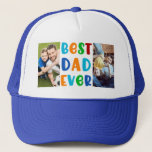 Fun Colourful BEST DAD EVER Photo Trucker Hat<br><div class="desc">Add two of your photos to this fun,  multi-colour,  whimsical typography title BEST DAD EVER. Contact the designer via Zazzle Chat or makeitaboutyoustore@gmail.com if you'd like this design modified or on another product.</div>