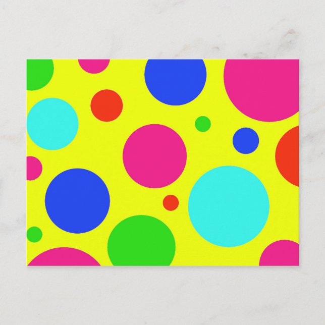 Fun Colourful Big Polka Dots on Yellow Postcard (Front)