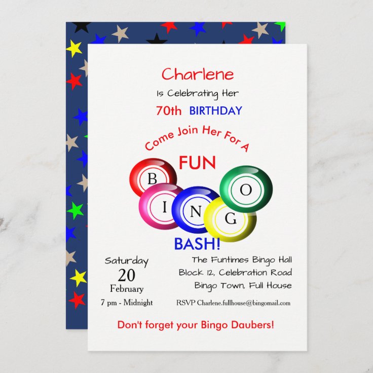 Fun Colourful Bingo Bash Theme Party Invite Zazzle