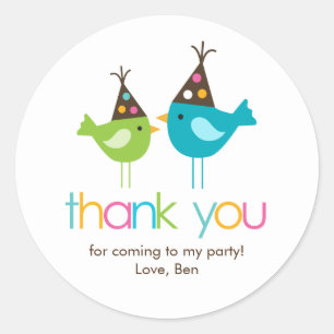 Fun Colourful Birds Birthday Party Classic Round Sticker