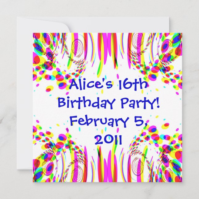 Fun Colourful Birthday Party Invitation (Front)