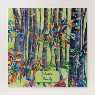 Fun Colourful Blue & Green Forest Jigsaw Puzzle