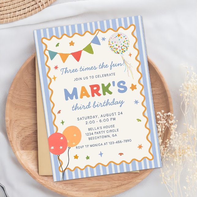 Fun Colourful Boy 3rd Birthday Invitation (Creator Uploaded)