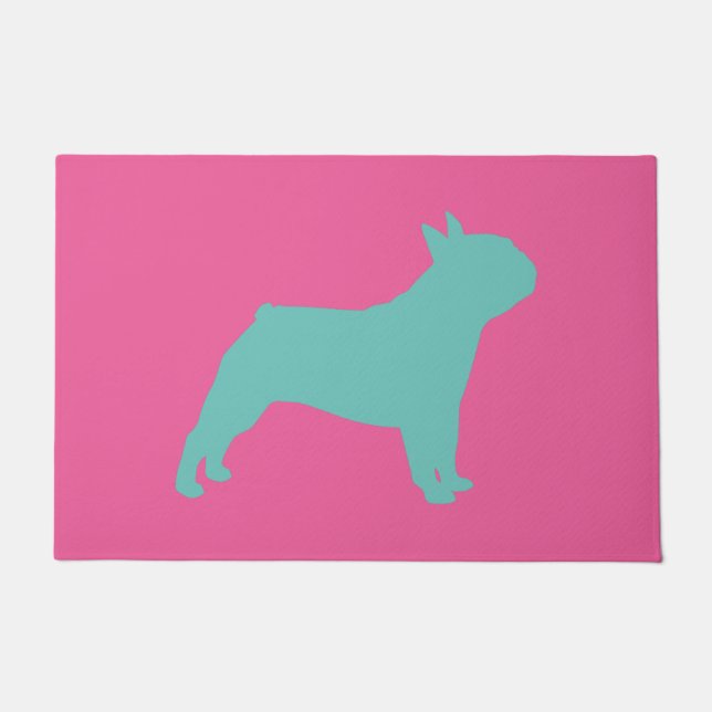 Fun Colourful Bright Pink and Green French Bulldog Doormat (Front)