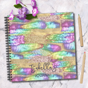 Fun Colourful Brush Strokes Faux Unicorn Glitter Notebook