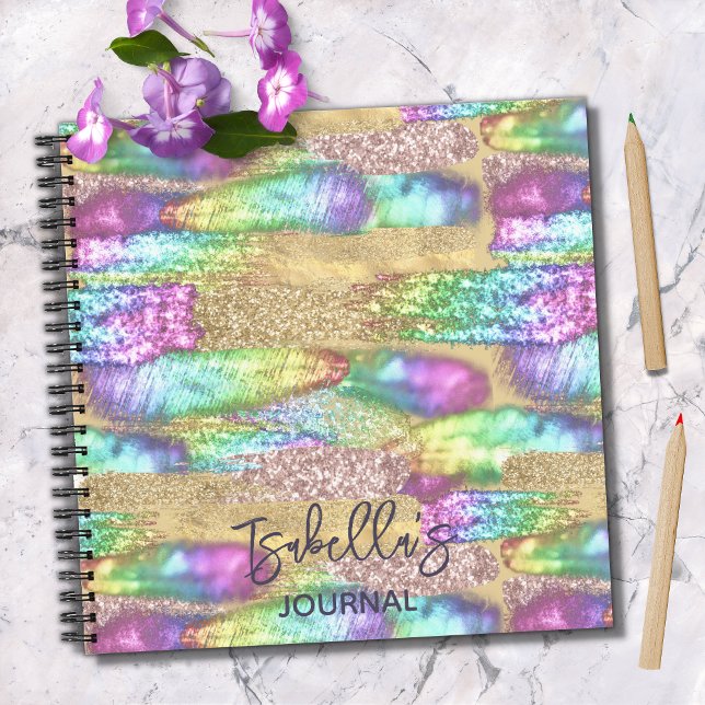 Fun Colourful Brush Strokes Faux Unicorn Glitter Notebook (Creator Uploaded)