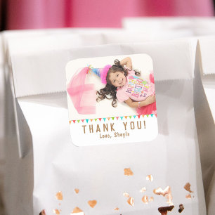 Fun Colourful Bunting Flag Birthday Photo Thank yo Square Sticker