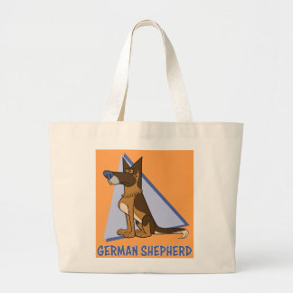 Fun & Colourful Cartoon German Shepherd Dog Large Tote Bag