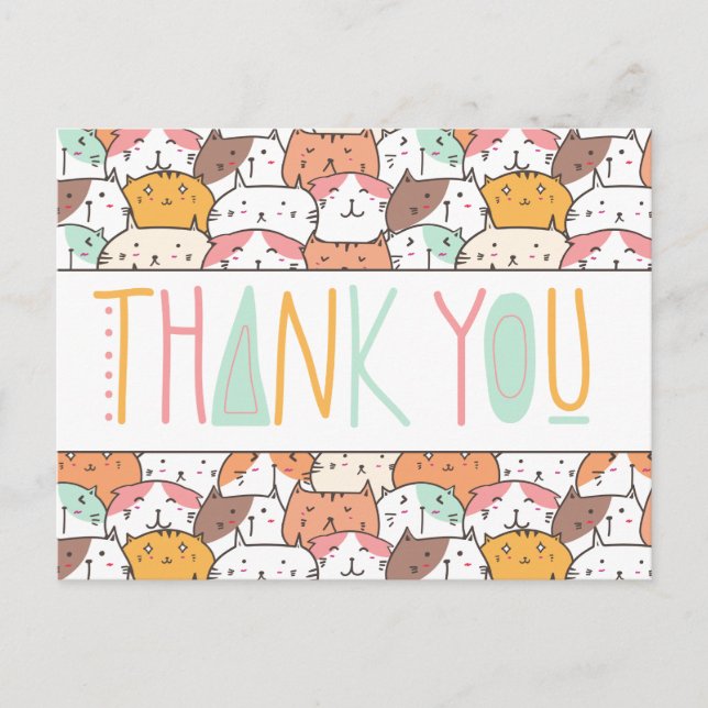 Fun Colourful Cat Thank You Card (Front)