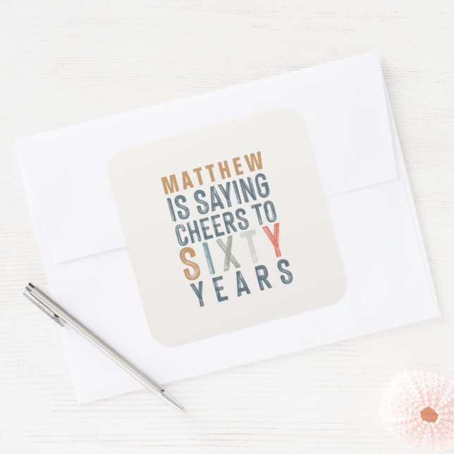 Fun colourful cheers to sixty 60 years birthday square sticker (Envelope)