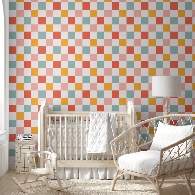Fun Colourful Chequerboard Pattern Wallpaper (Kids)
