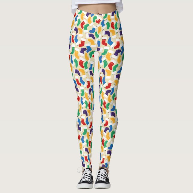 Fun Colourful Christmas Stocking Pattern Leggings (Front)