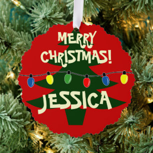 Fun colourful Christmas tree light bulbs paper Tree Decoration Card