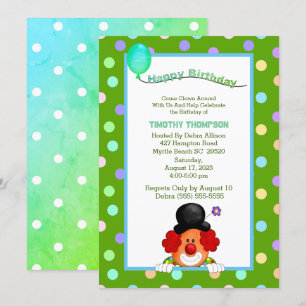 Fun Colourful Clown Birthday Party Invitation