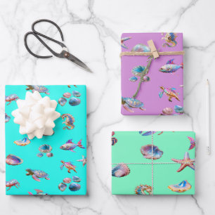 Fun Colourful Coastal Sea Life Nautical Wrapping Paper Sheet