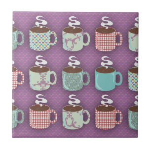 Fun Colourful Coffee Cups Illustrated Pattern Tile
