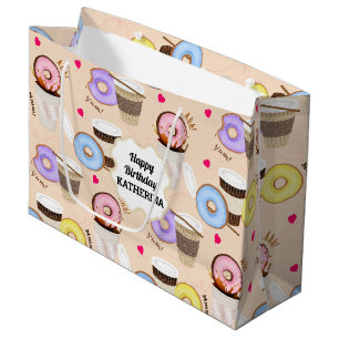 Fun Colourful Coffee & Doughnut Large Gift Bag