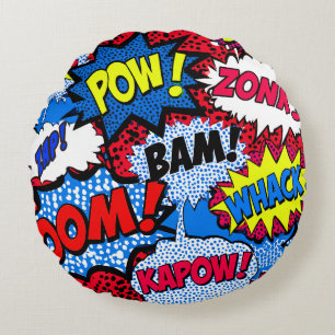 Fun Colourful Comic Pop Art Decorative Throw  Round Cushion