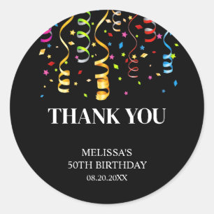 Fun Colourful Confetti Ribbon Birthday Thank You Classic Round Sticker