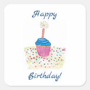 Fun Colourful Cupcake Happy Birthday Stickers