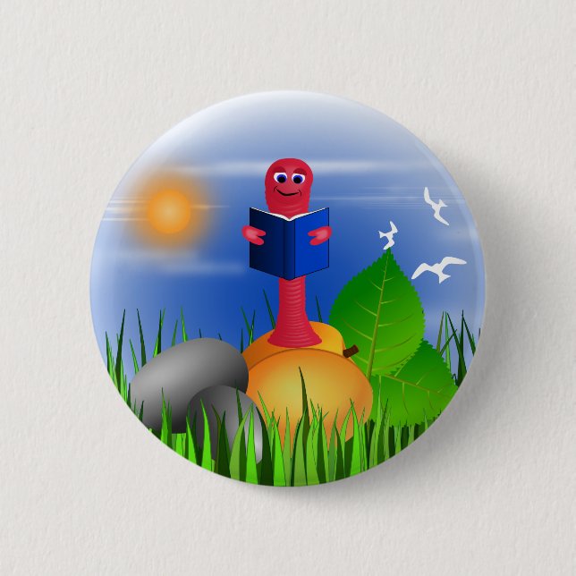 Fun Colourful Cute Bookworm Book Worm Round 6 Cm Round Badge (Front)