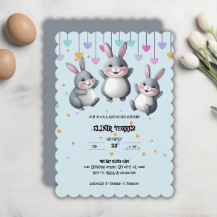 Fun Colourful Cute Hoppers Bunny Baby Shower Invitation