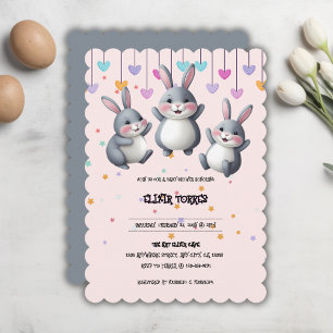 Fun Colourful Cute Hoppers Bunny Baby Shower Invitation