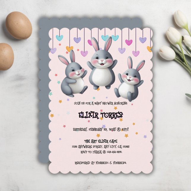 Fun Colourful Cute Hoppers Bunny Baby Shower Invitation (Creator Uploaded)