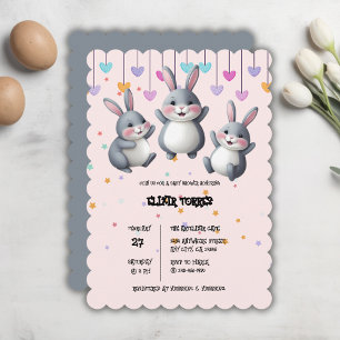Fun Colourful Cute Hoppers Bunny Baby Shower Invitation