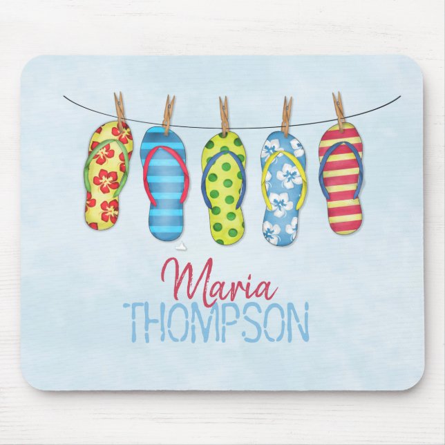 Fun Colourful Cute Tropical Flip Flops  Mouse Mat (Front)