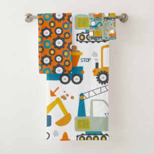 Fun Colourful Digger Truck Pattern Bath Towel Set