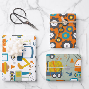 Fun Colourful Digger Truck Pattern Wrapping Paper Sheet