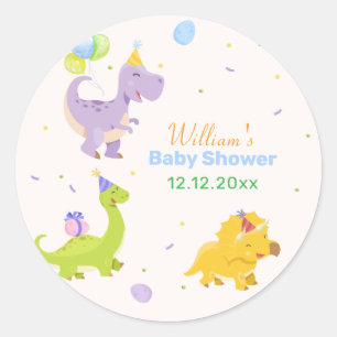 Fun Colourful Dinosaur Balloon Party Baby Shower Classic Round Sticker