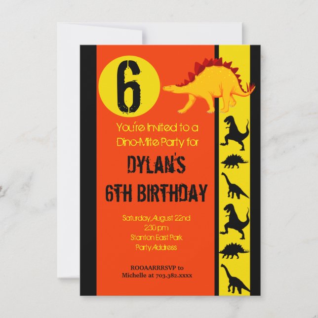 Fun Colourful Dinosaur Birthday Party Invitations (Front)