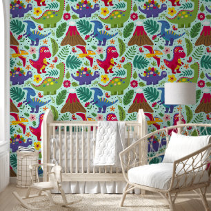 Fun Colourful Dinosaur Pattern Wallpaper
