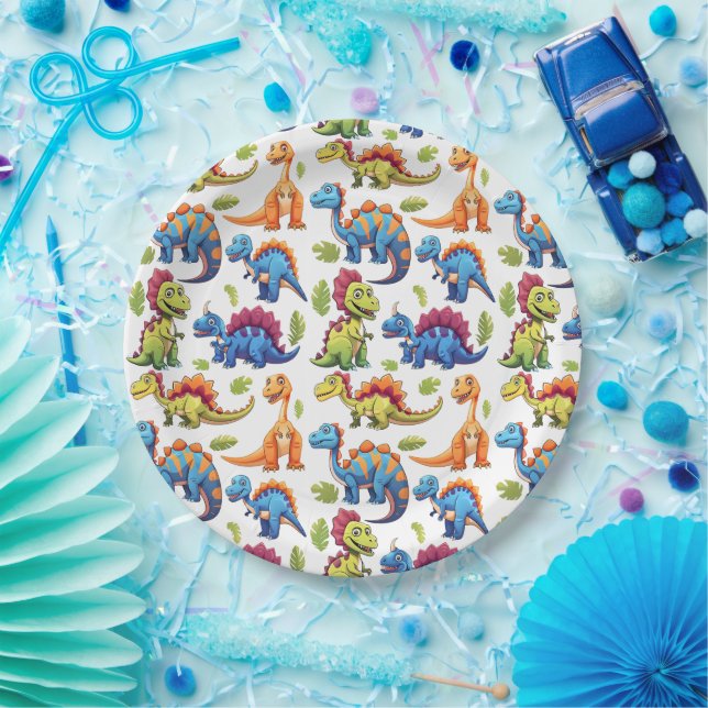 Fun Colourful Dinosaur Themed Dino-Mite  Paper Plate (Party)
