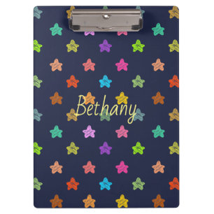 Fun Colourful Doodle Stars on Blue Personalised Clipboard