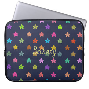 Fun Colourful Doodle Stars on Blue Personalised Laptop Sleeve