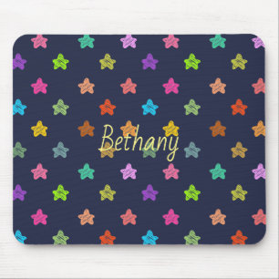 Fun Colourful Doodle Stars on Blue Personalised Mouse Mat