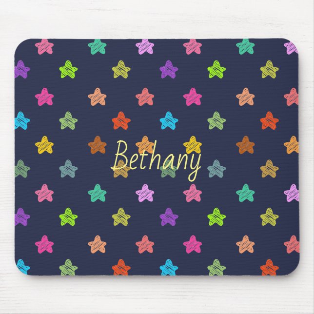 Fun Colourful Doodle Stars on Blue Personalised Mouse Mat (Front)