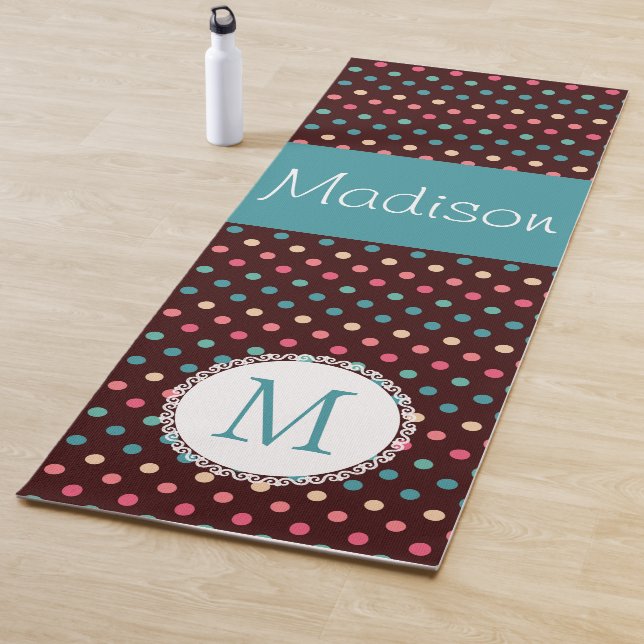 Fun Colourful Dots Girly Trendy Monogram Yoga Mat (In Situ)