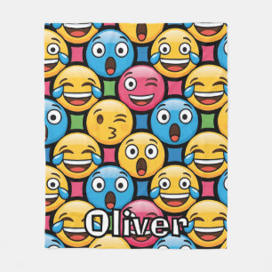 Fun Colourful Emoji Faces Fleece Blanket
