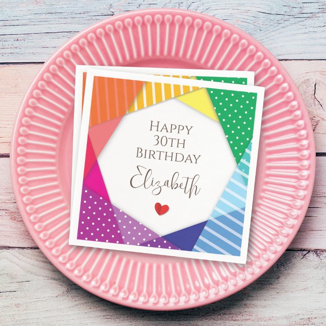 Fun Colourful Festival Themed Happy 30th Birthday Napkin (Creator Uploaded)