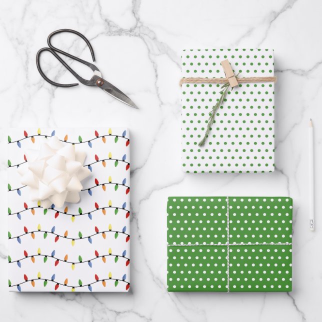 Fun Colourful Festive Party String Lights Pattern Wrapping Paper Sheet (Front)