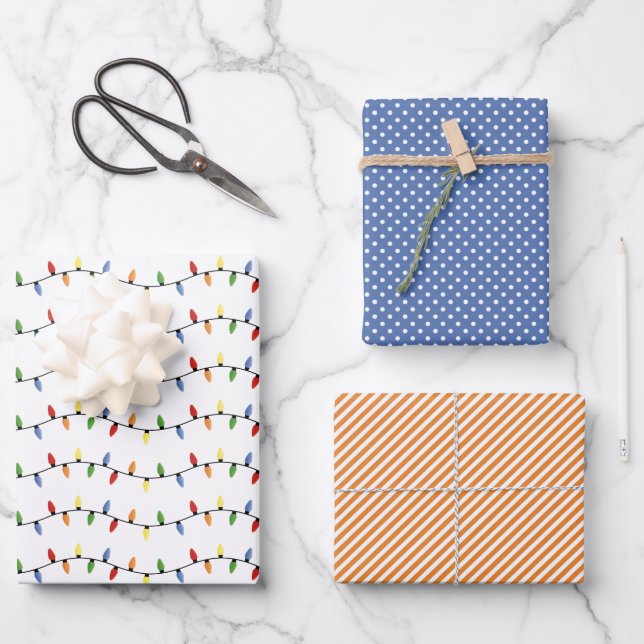 Fun Colourful Festive Party String Lights Pattern Wrapping Paper Sheet (Front)