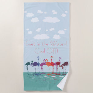 Fun Colourful Flamingos Get in the Water Beach Towel
