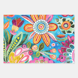 Fun Colourful Floral Arty Blooms Wrapping Paper Sheet
